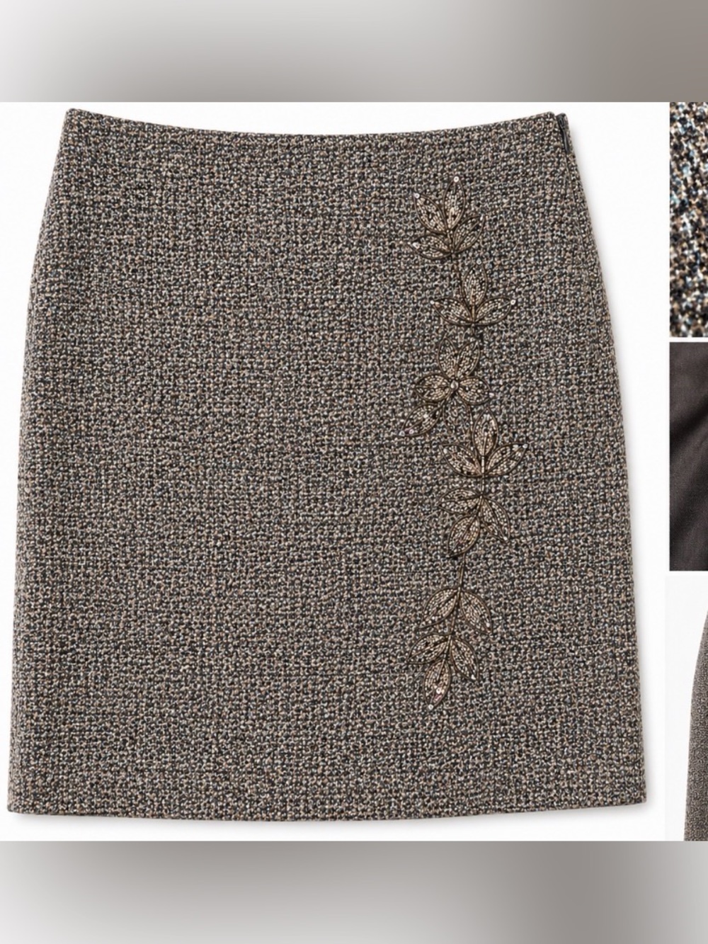 Nine West Brown Tweed Beaded Pencil Skirt Size 12 - Picture 2 of 2